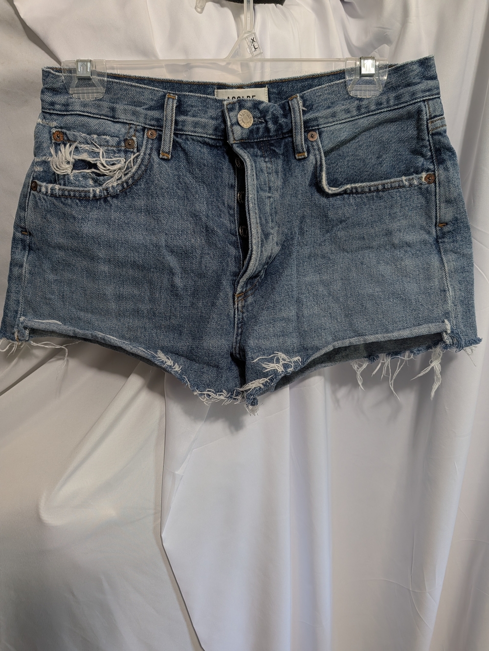 Agolde Light Wash Distressed Denim Cutoff Shorts